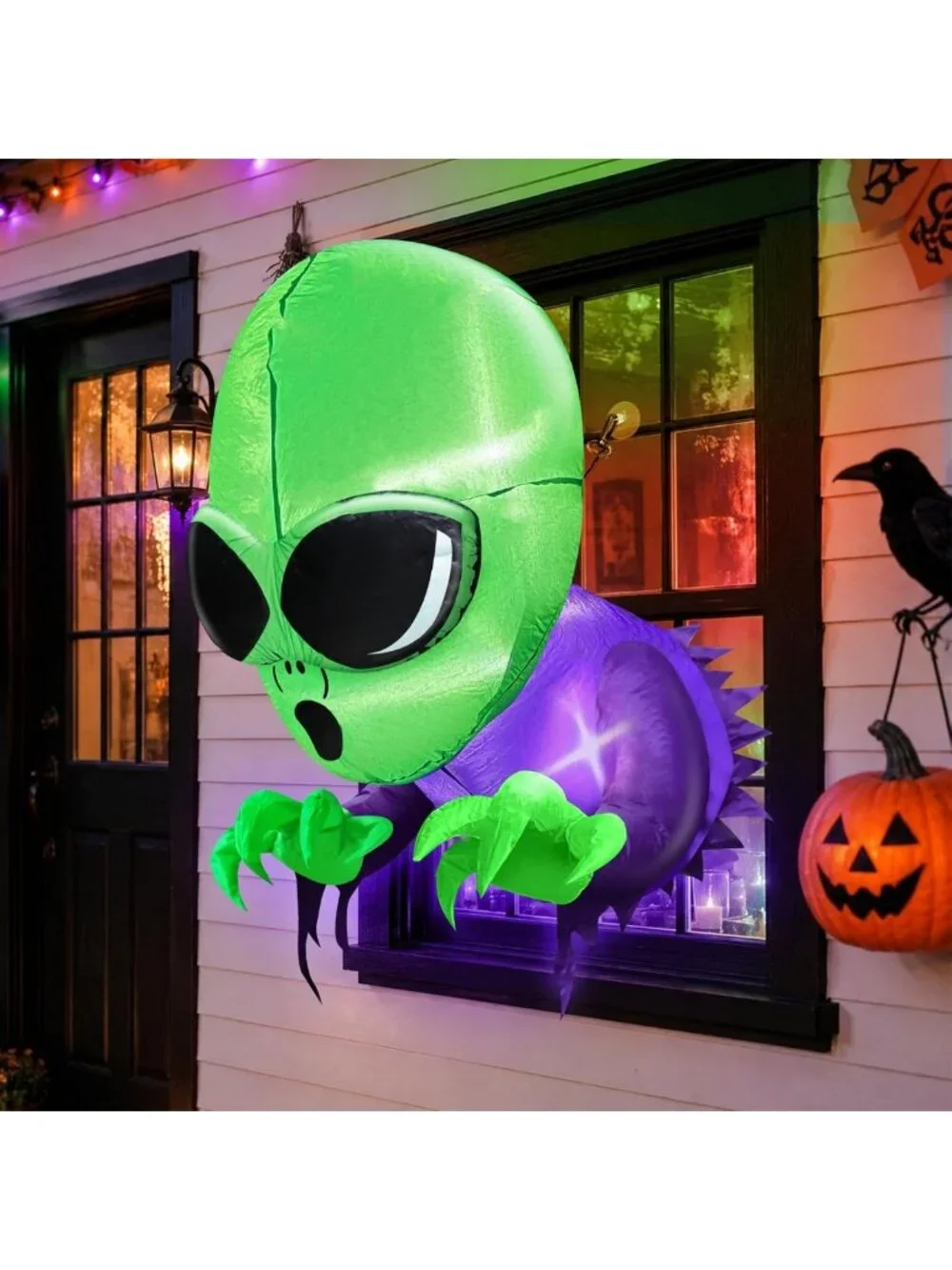 3.5 Ft Scary Alien Halloween Inflatable Decoration with LEDs for Yard & Party